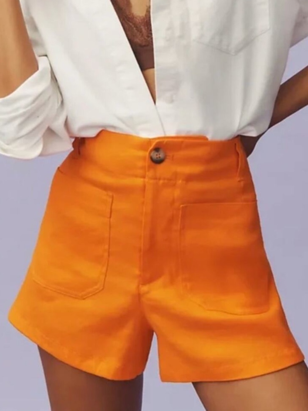 Maeve High-Waist Patch Pocket Shorts — Bright Orange